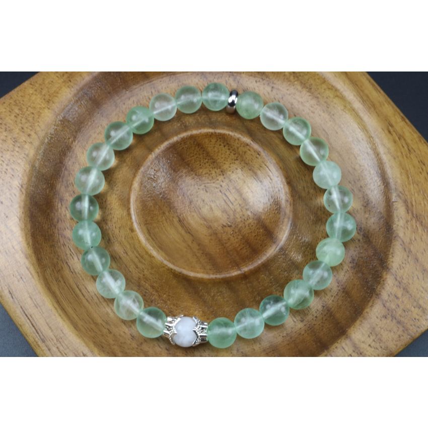 Green Fluorite & Moonstone Bracelet (6mm Beads)/Genius Stone, Students, Concentration, Study, Balancing, Calming