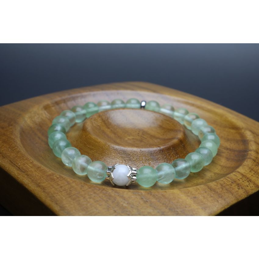 Green Fluorite & Moonstone Bracelet (6mm Beads)/Genius Stone, Students, Concentration, Study, Balancing, Calming