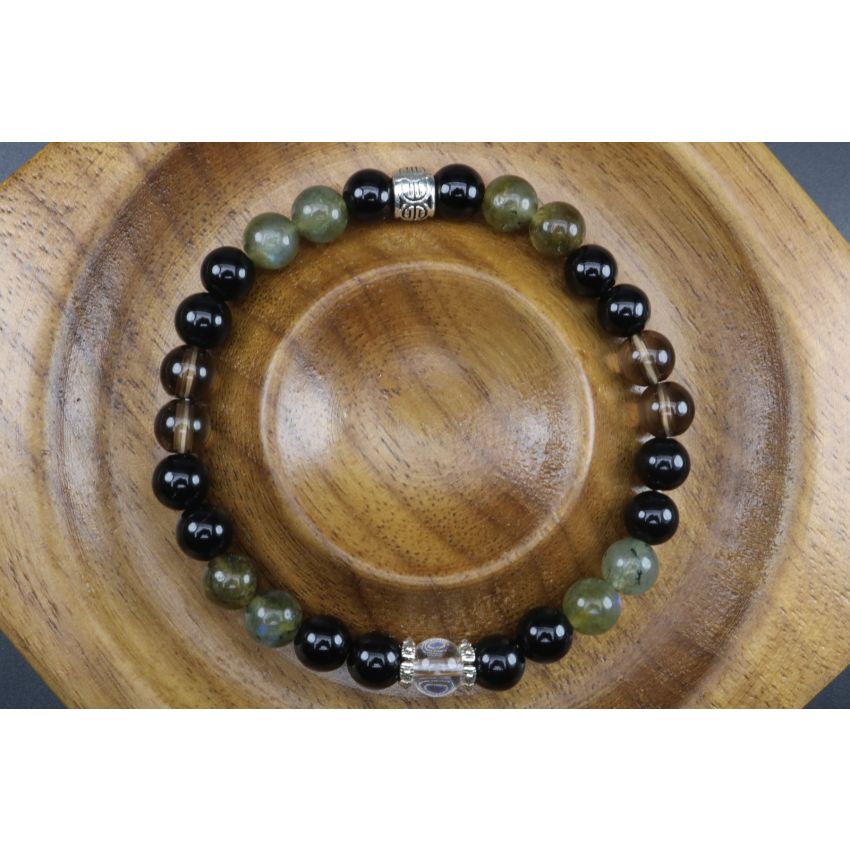 Elastic/Stretch Bracelet with Natural 6mm Black Tourmaline, Black Onyx, Obsidian, Smoky Quartz, Labradorite & Clear Quartz with or without Metal Spacers