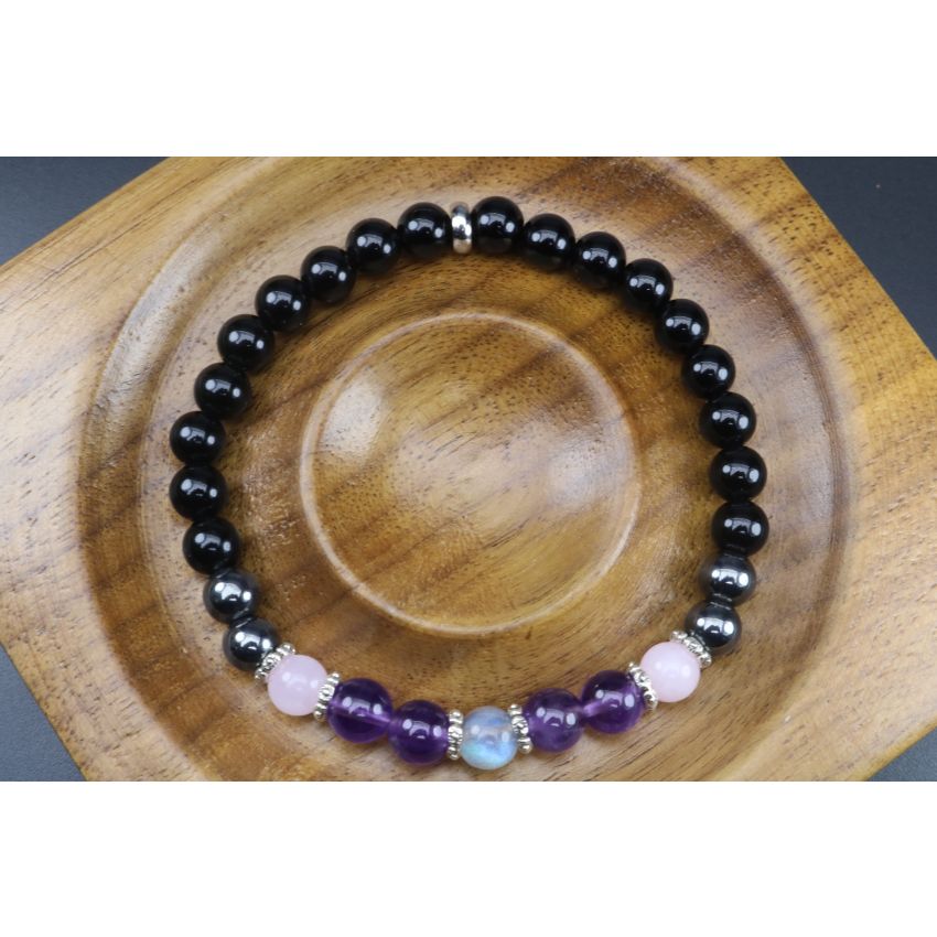 Empath Protection Bracelet with Black Tourmaline, Hematite, Rose Quartz, Amethyst & Labradorite (6mm Beads)