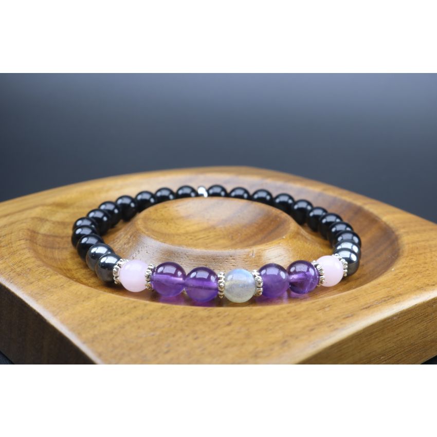 Empath Protection Bracelet with Black Tourmaline, Hematite, Rose Quartz, Amethyst & Labradorite (6mm Beads)