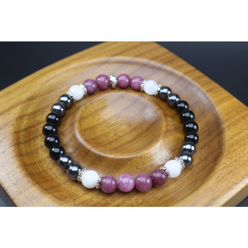 Lepidolite, Hematite, Black Tourmaline, Moonstone Bracelet (6mm Beads)/Emotional Healing, Depression, Insomnia, New Beginnings, Anxiety