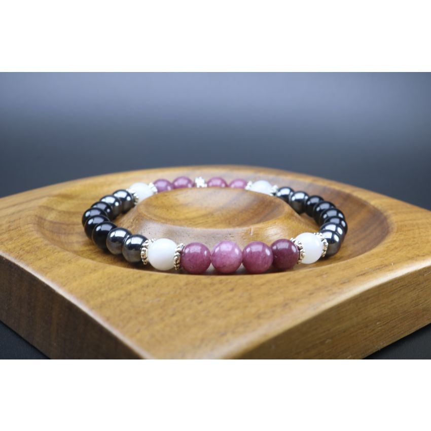 Lepidolite, Hematite, Black Tourmaline, Moonstone Bracelet (6mm Beads)/Emotional Healing, Depression, Insomnia, New Beginnings, Anxiety