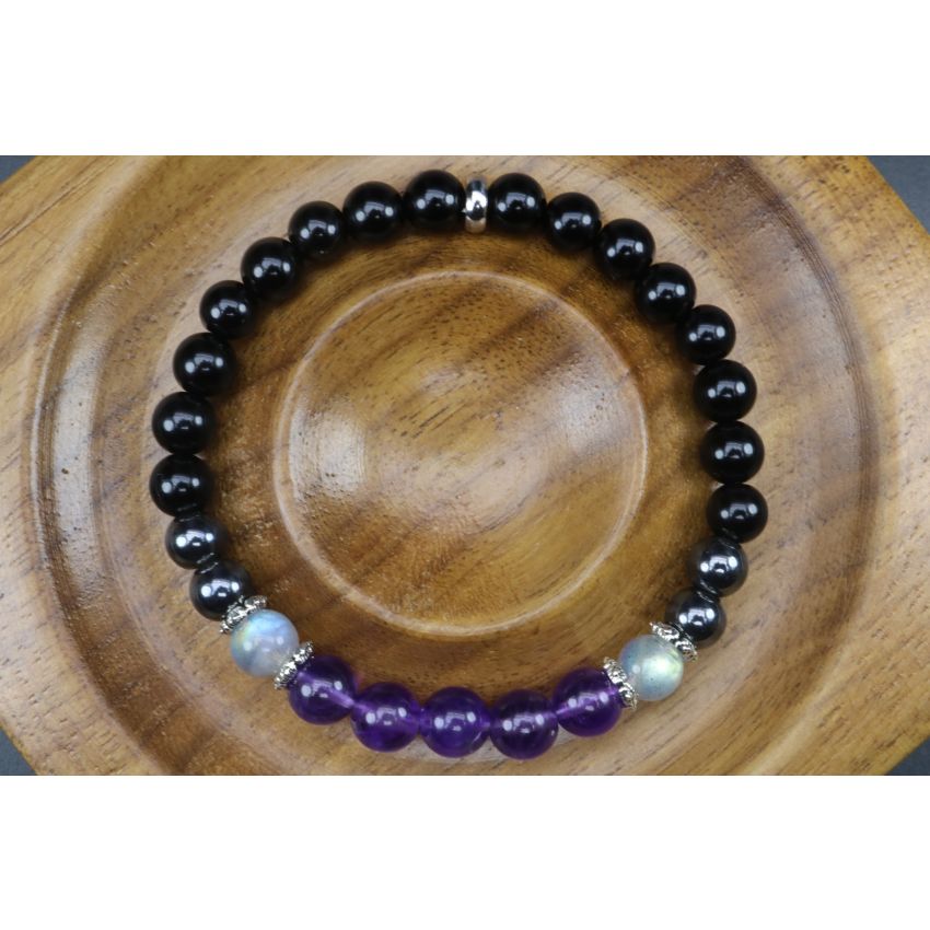 Empath Protection Bracelet with Black Tourmaline, Labradorite, Hematite & Amethyst (6mm Beads)