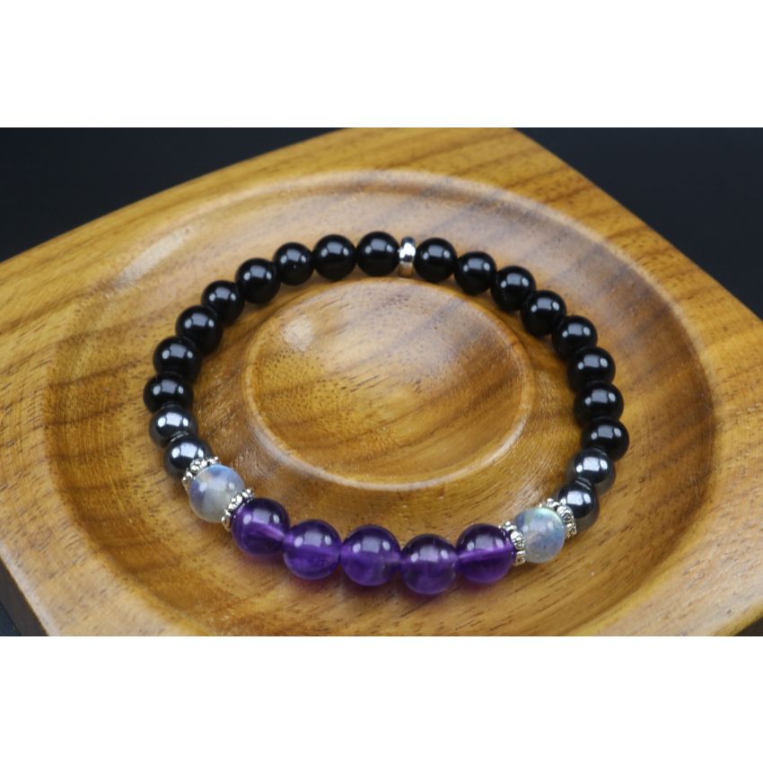 Empath Protection Bracelet with Black Tourmaline, Labradorite, Hematite & Amethyst (6mm Beads)