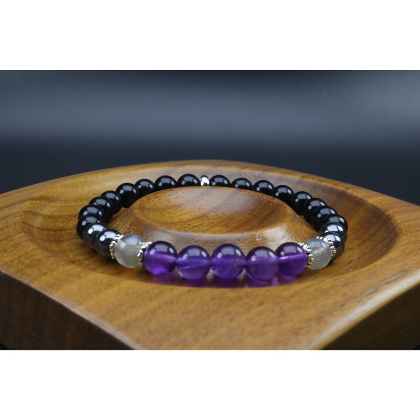 Empath Protection Bracelet with Black Tourmaline, Labradorite, Hematite & Amethyst (6mm Beads)