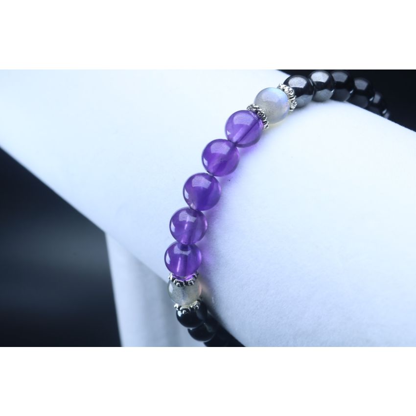 Empath Protection Bracelet with Black Tourmaline, Labradorite, Hematite & Amethyst (6mm Beads)