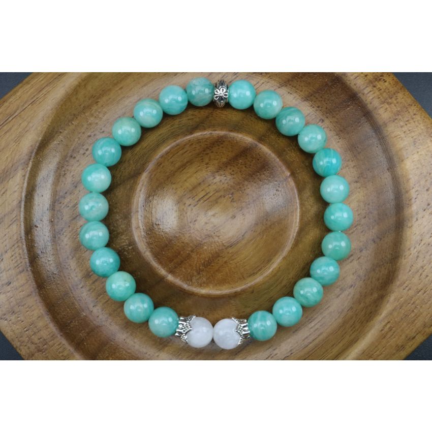 Amazonite & Moonstone Bracelet (6mm Beads)/Soothing, Positive Energy, Anxiety