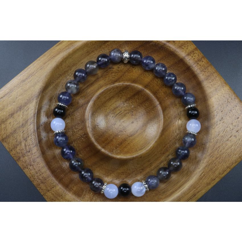 Iolite, Blue Lace Agate & Black Tourmaline Bracelet (6mm Beads)/Wisdom, Inner Vision, Recovery, Addictions, Spiritual, Calming