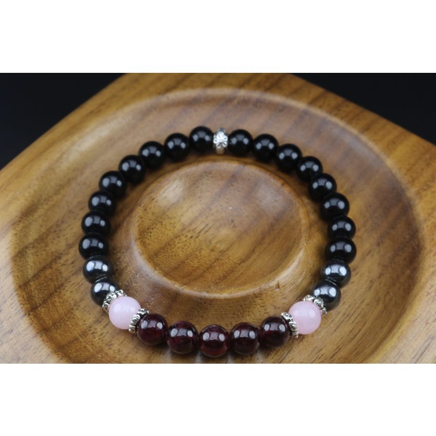 Love, Passion, Positive Energy & Protection Bracelet with Black Tourmaline, Hematite, Rose Quartz and Garnet (6mm Beads)