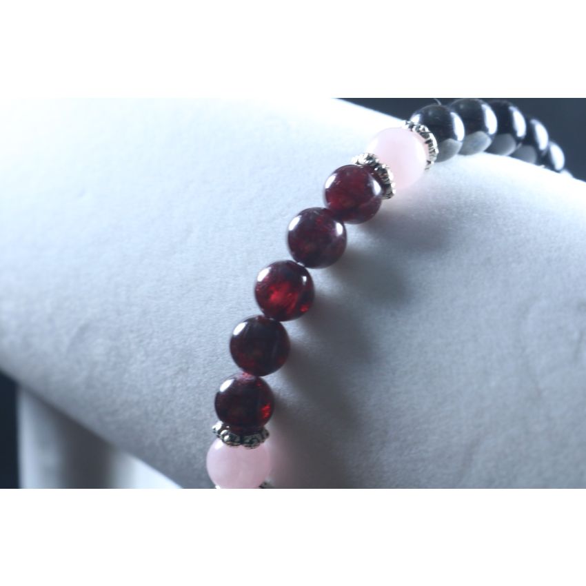 Love, Passion, Positive Energy & Protection Bracelet with Black Tourmaline, Hematite, Rose Quartz and Garnet (6mm Beads)