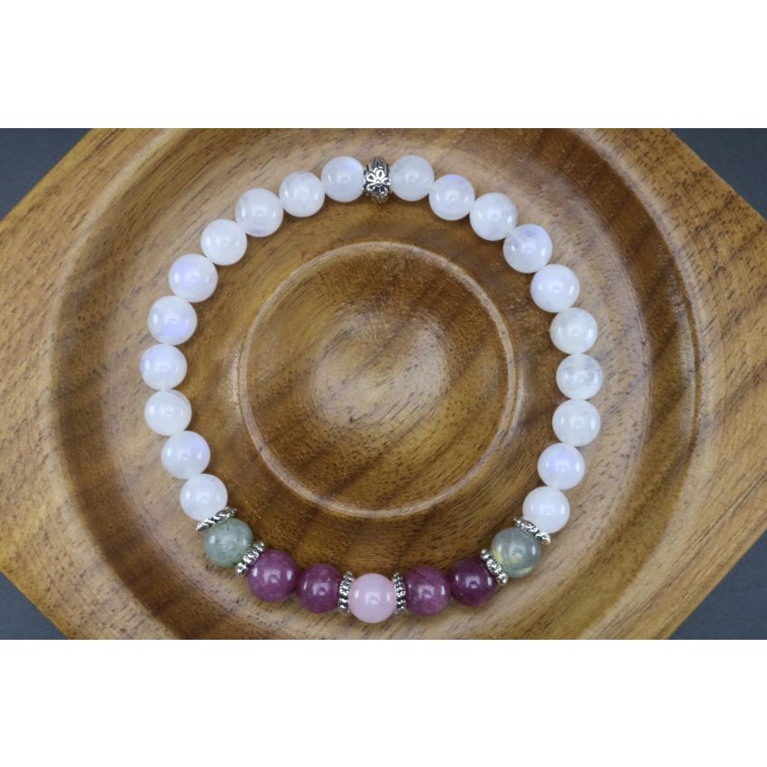 Moonstone, Labradorite, Lepidolite & Rose Quartz Bracelet (6mm Beads)