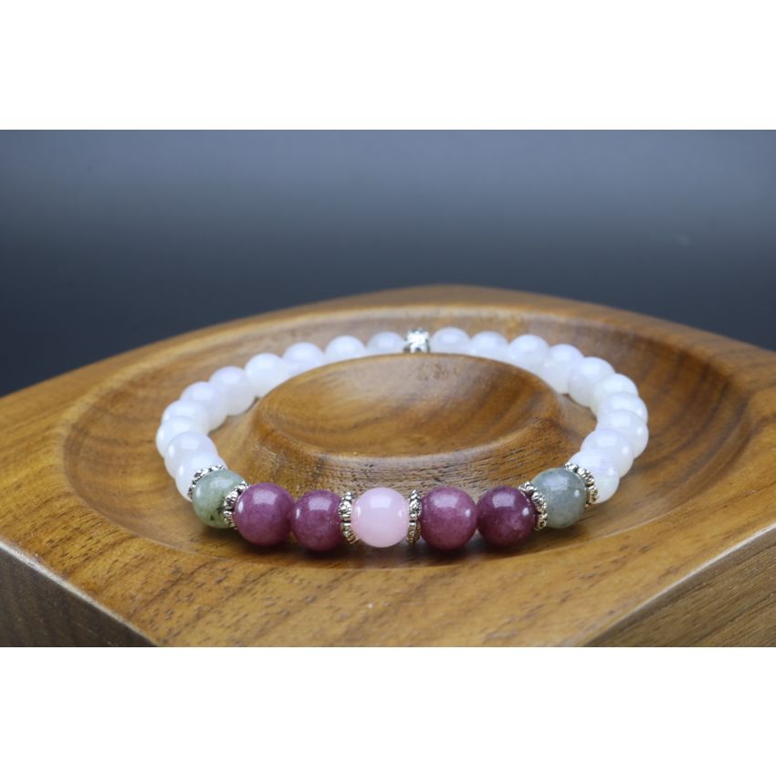 Moonstone, Labradorite, Lepidolite & Rose Quartz Bracelet (6mm Beads)