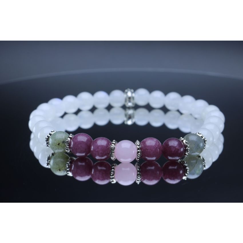 Moonstone, Labradorite, Lepidolite & Rose Quartz Bracelet (6mm Beads)
