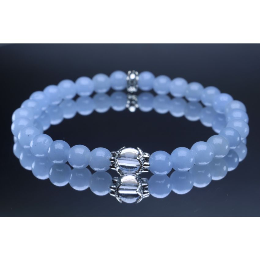 Angelite & Crystal Quartz Bracelet (6mm Beads)