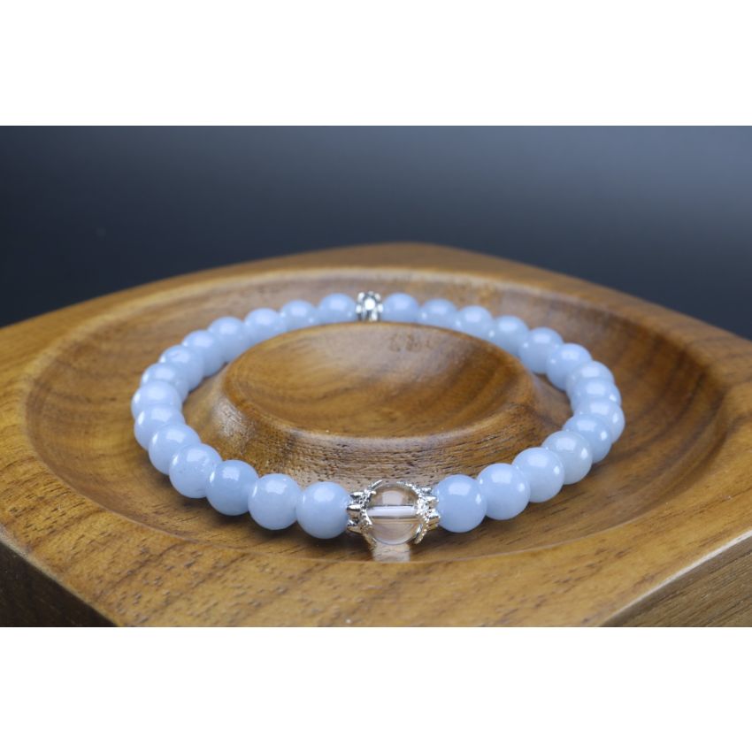 Angelite & Crystal Quartz Bracelet (6mm Beads)