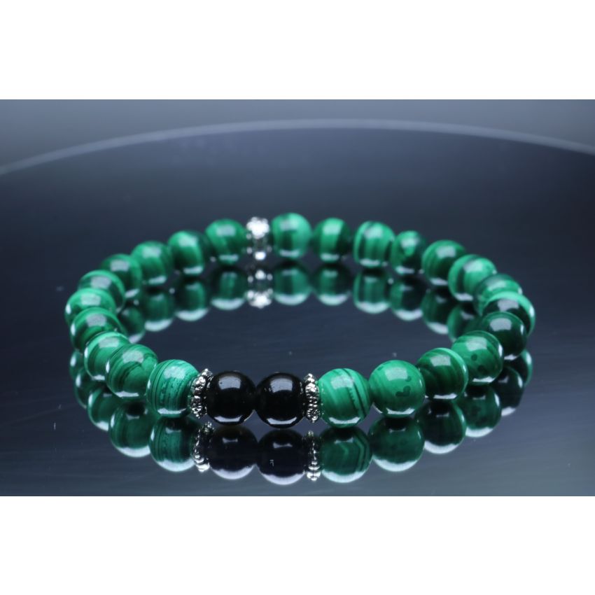 Malachite & Black Tourmaline Bracelet (6mm Beads)/Protection, Positive Energy, Strength