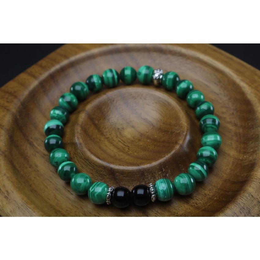 Malachite & Black Tourmaline Bracelet (6mm Beads)/Protection, Positive Energy, Strength