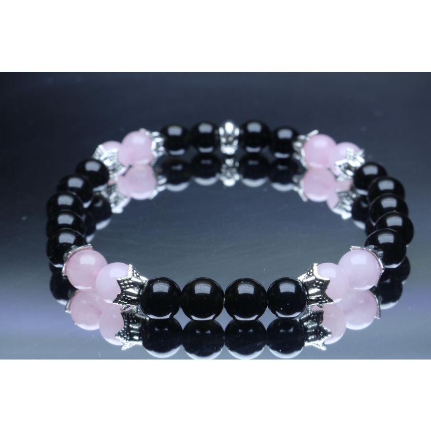 Black Tourmaline & Rose Quartz Bracelet (6mm Beads)