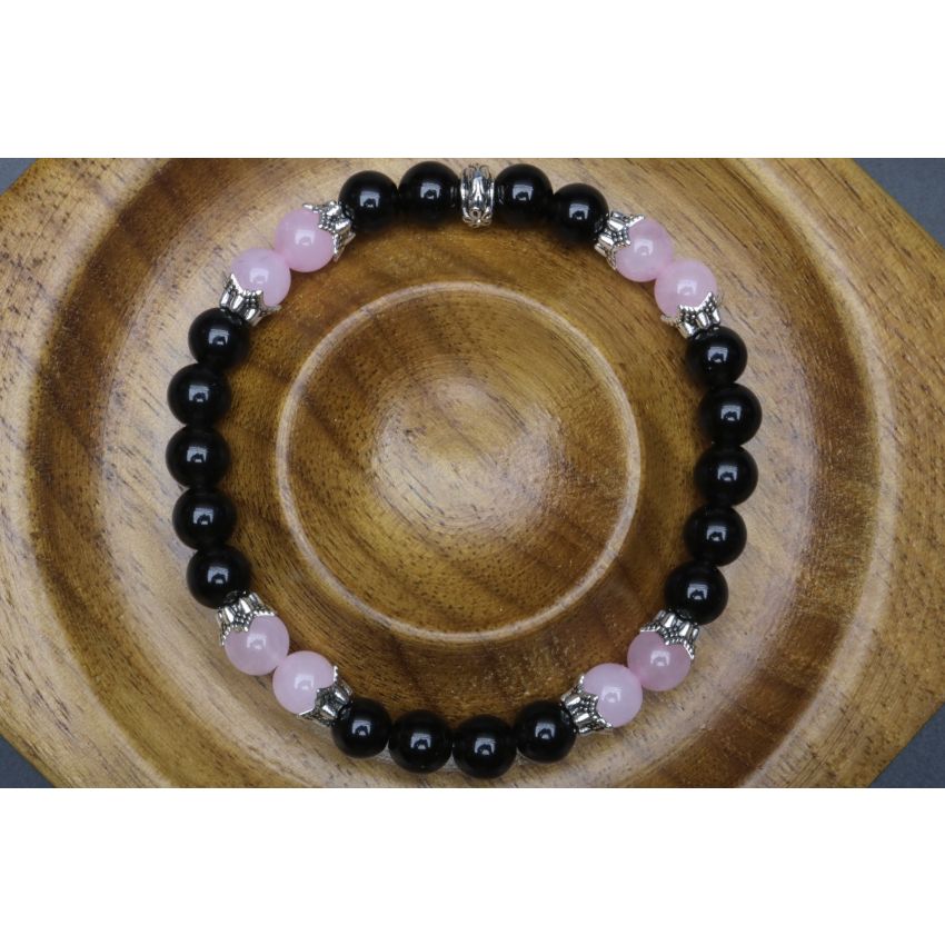 Black Tourmaline & Rose Quartz Bracelet (6mm Beads)