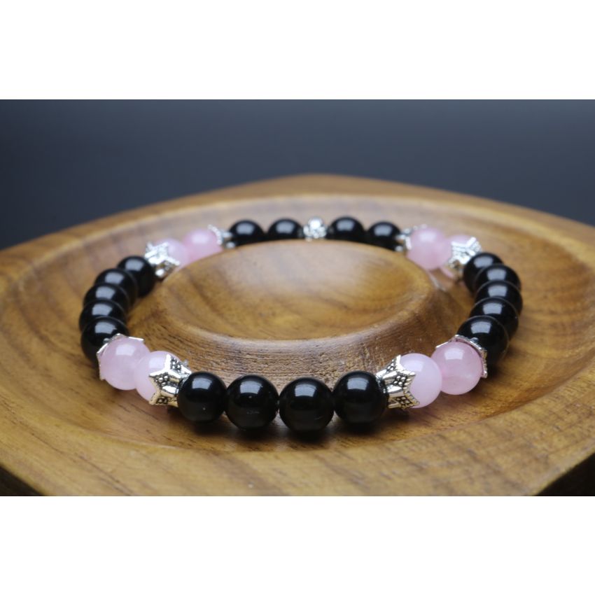 Black Tourmaline & Rose Quartz Bracelet (6mm Beads)
