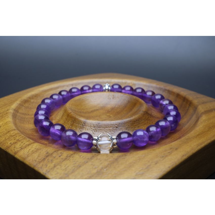 Amethyst & Crystal Quartz Bracelet (6mm Beads)