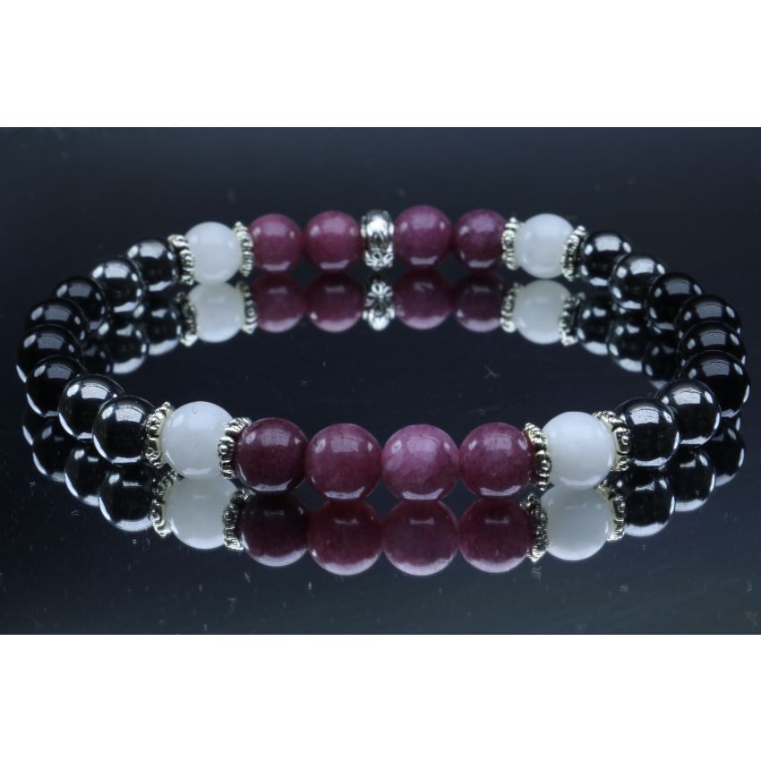Lepidolite, Hematite, Black Tourmaline, Moonstone Bracelet (6mm Beads)/Emotional Healing, Depression, Insomnia, New Beginnings, Anxiety