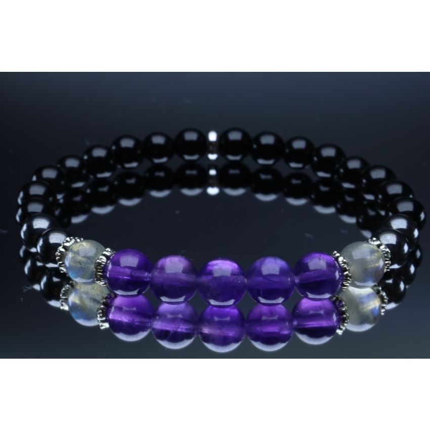 Empath Protection Bracelet with Black Tourmaline, Labradorite, Hematite & Amethyst (6mm Beads)