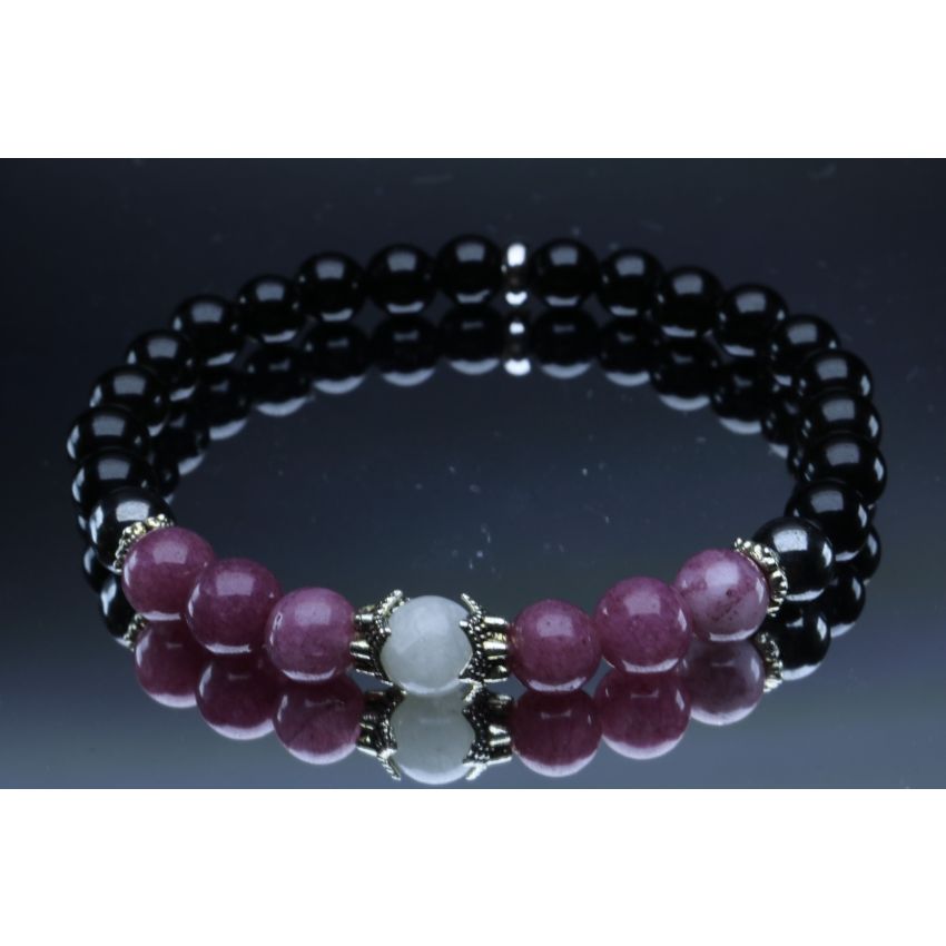 Lepidolite, Moonstone, Hematite & Black Tourmaline Bracelet (6mm Beads)/Sleep, Nightmares, Depression, Protection, Positive Energy, Calming