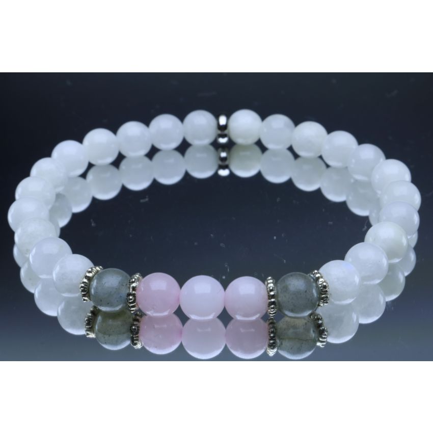 Moonstone, Labradorite & Rose Quartz Bracelet (6mm Beads)/Hormone Balance, Calming, Spiritual, New Beginnings, Positive Energy, Protection