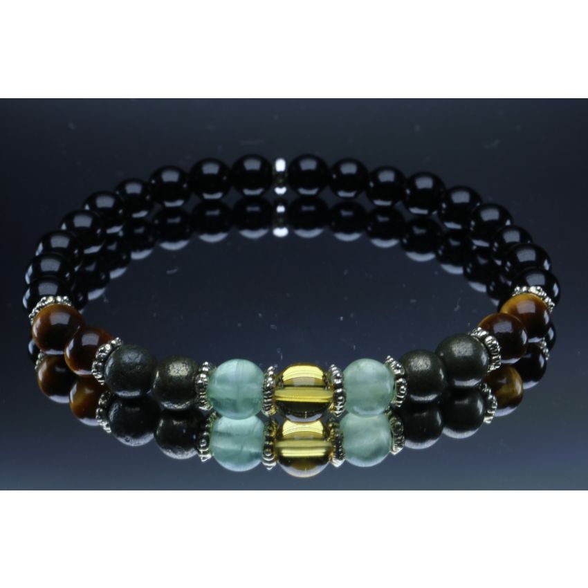 Lucky Bracelet with Jet, Tiger Eye, Pyrite, Green Aventurine & Citrine (6mm Beads)/Good Luck, Prosperity, Wealth, Abundance