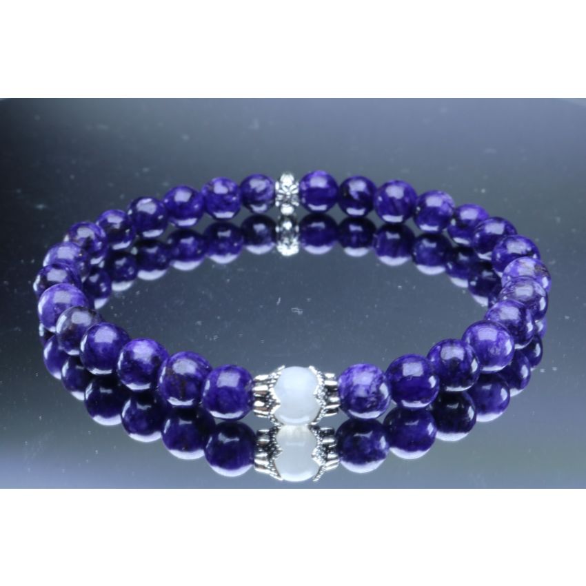 Charoite & Moonstone Bracelet (6mm Beads)/Spiritual, Overcome Fear, Reduce Stress, Negativity, Stress, Obsessions