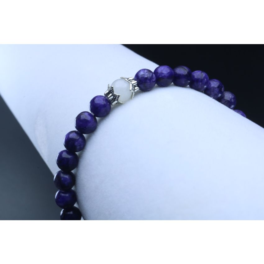 Charoite & Moonstone Bracelet (6mm Beads)/Spiritual, Overcome Fear, Reduce Stress, Negativity, Stress, Obsessions