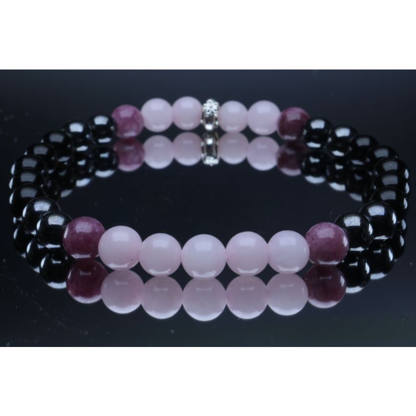 Black Tourmaline, Hematite, Rose Quartz & Lepidolite Bracelet (6mm Beads)/Depression, Anxiety, Protection, Empath
