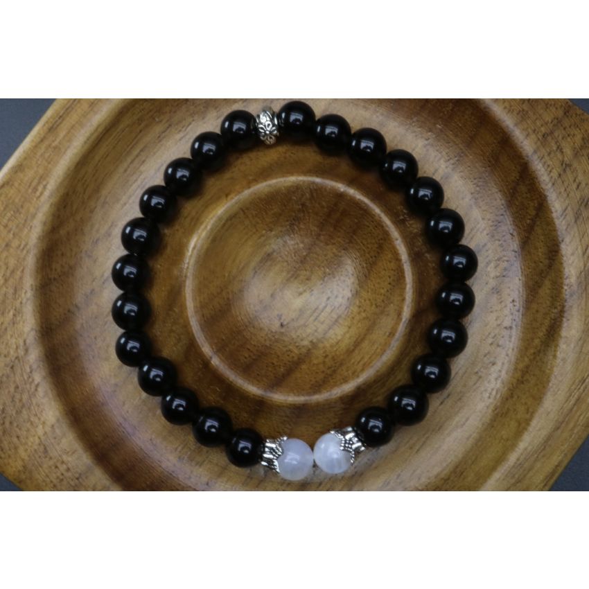 Black Tourmaline & Moonstone Bracelet (6mm Beads)/Protection, Positive Energy, New Beginnings, Calming