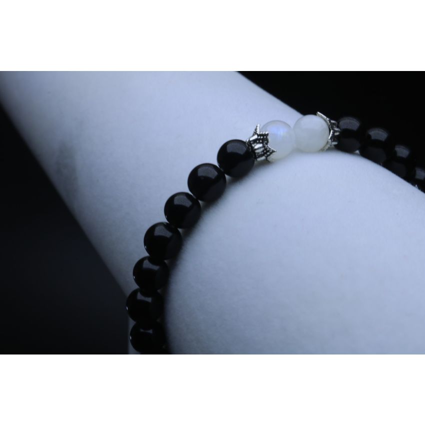 Black Tourmaline & Moonstone Bracelet (6mm Beads)/Protection, Positive Energy, New Beginnings, Calming