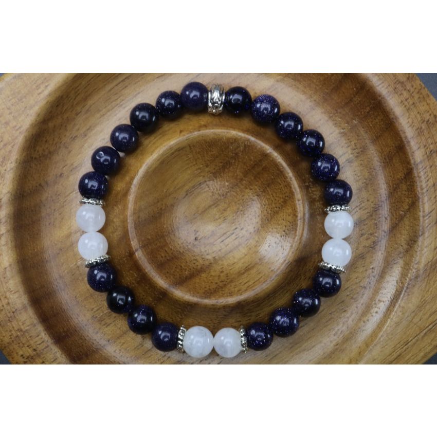 Blue Goldstone & Moonstone Bracelet (6mm Beads)