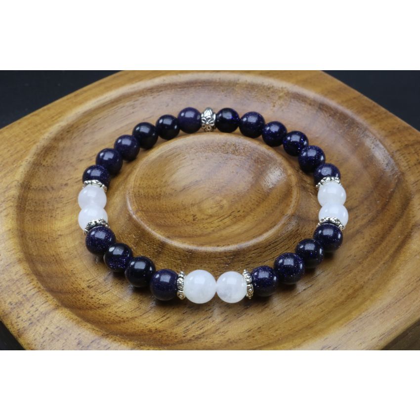 Blue Goldstone & Moonstone Bracelet (6mm Beads)