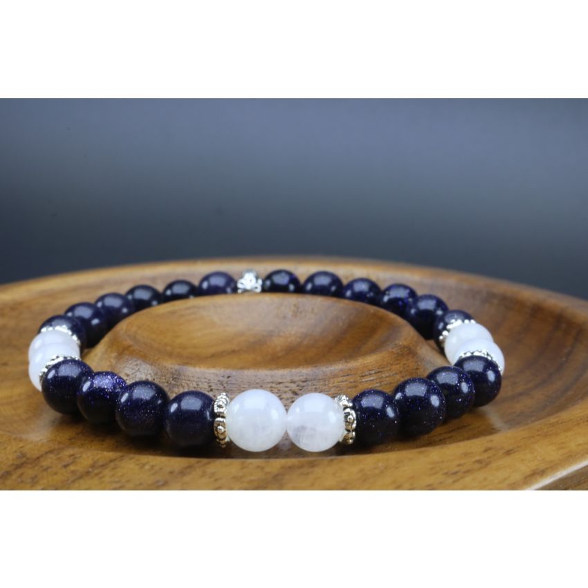 Blue Goldstone & Moonstone Bracelet (6mm Beads)