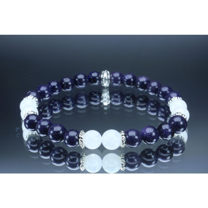 Blue Goldstone & Moonstone Bracelet (6mm Beads)