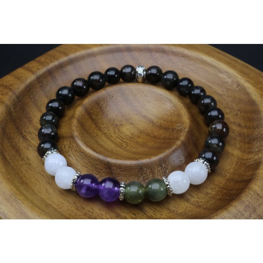 Intuition Enhancement Bracelet with Astrophyllite, Celestite, Amethyst, Labradorite & Moonstone (6mm Beads)
