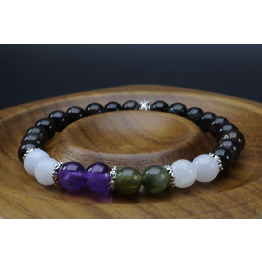 Intuition Enhancement Bracelet with Astrophyllite, Celestite, Amethyst, Labradorite & Moonstone (6mm Beads)