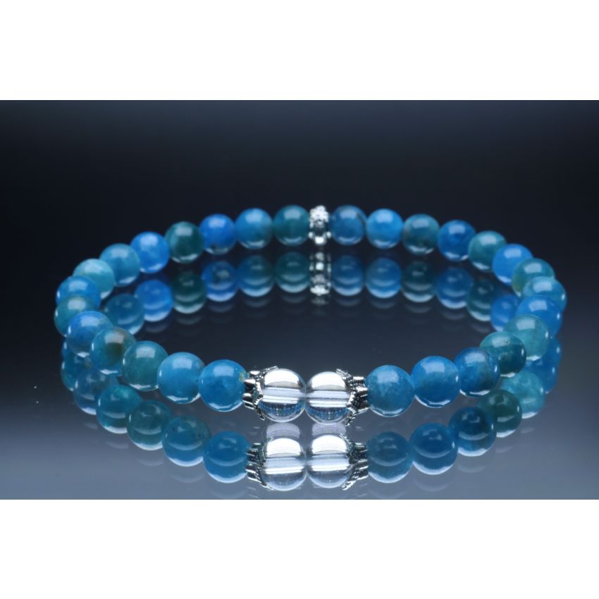 Blue Apatite & Crystal Quartz Bracelet (6mm Beads)