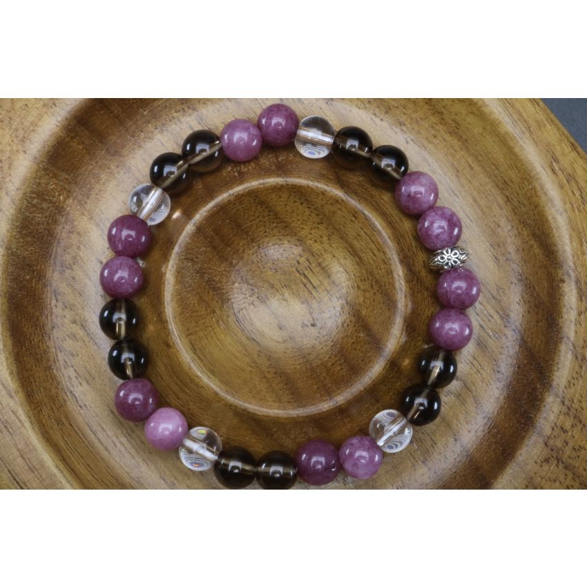 Lepidolite, Smoky Quartz & Clear Quartz Depression/Mental Health Support Bracelet (6mm Beads)