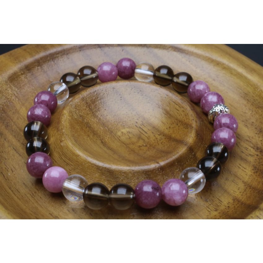 Lepidolite, Smoky Quartz & Clear Quartz Depression/Mental Health Support Bracelet (6mm Beads)