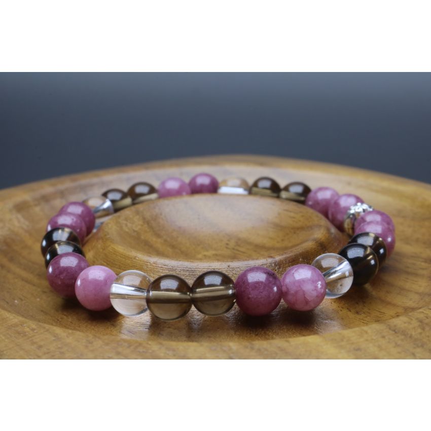 Lepidolite, Smoky Quartz & Clear Quartz Depression/Mental Health Support Bracelet (6mm Beads)