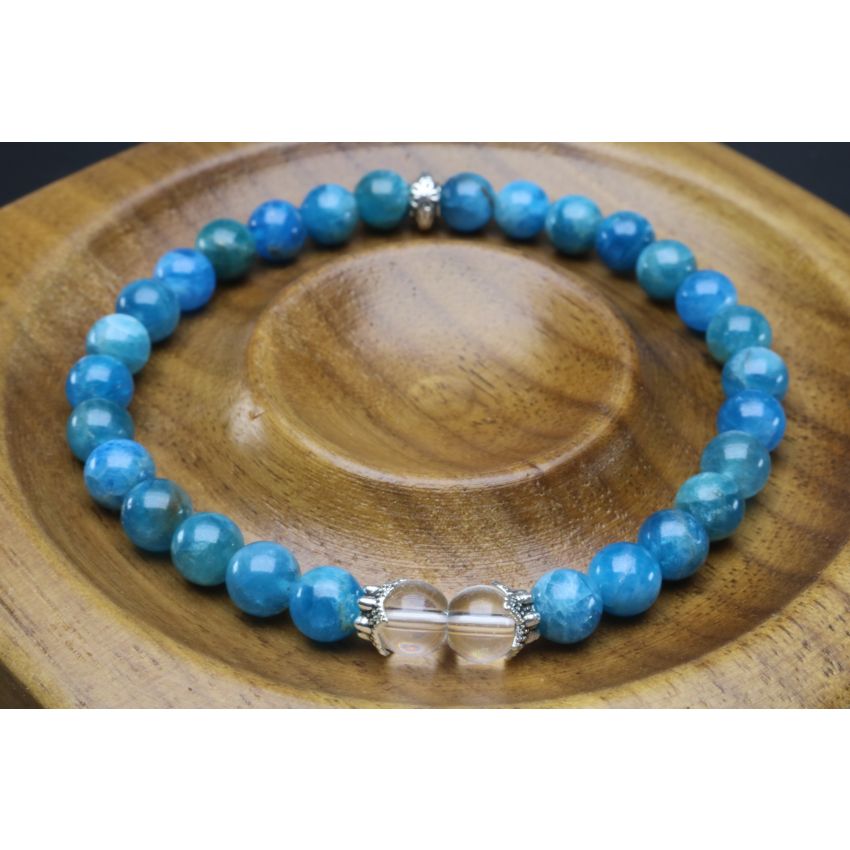 Blue Apatite & Crystal Quartz Bracelet (6mm Beads)