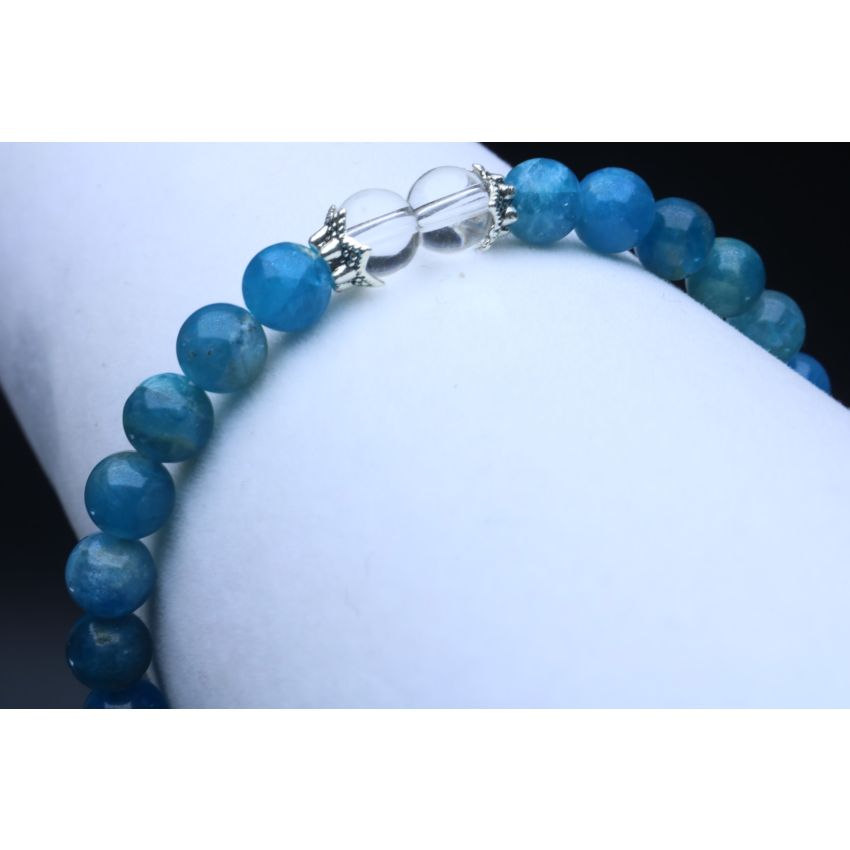 Blue Apatite & Crystal Quartz Bracelet (6mm Beads)