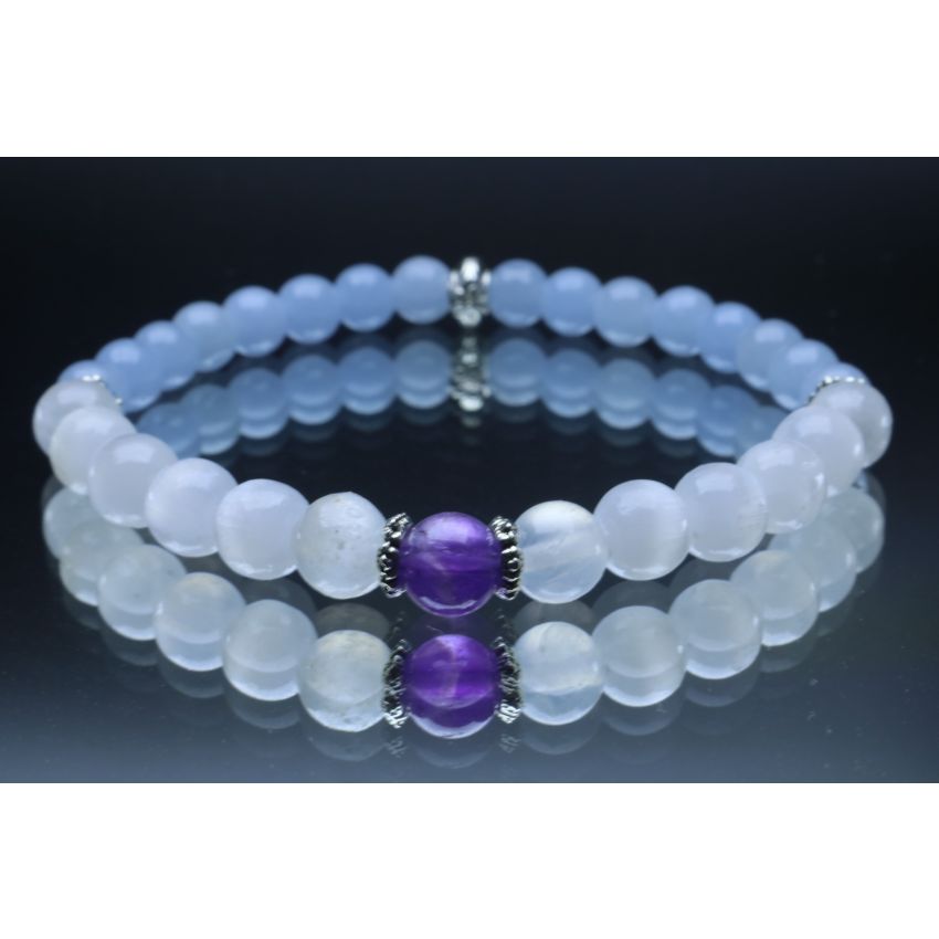 Spiritual/Heavenly Trifecta with Angelite, Selenite & Amethyst (6mm Beads)