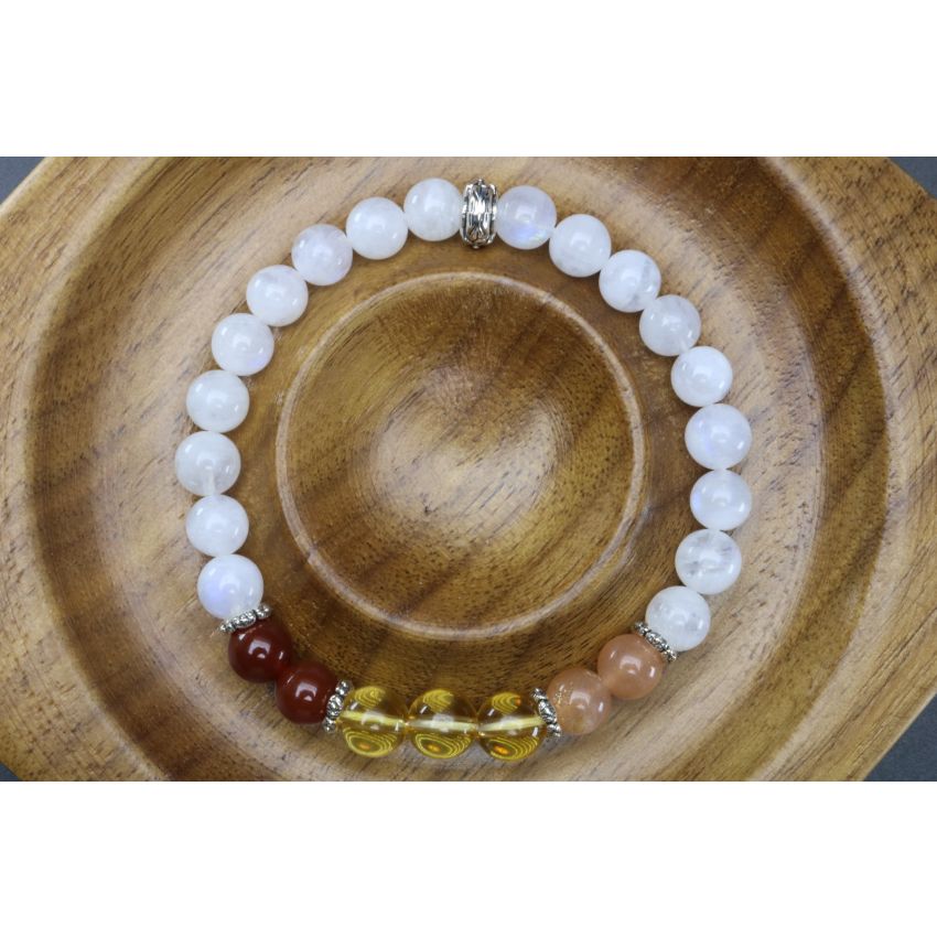 Moonstone, Sunstone, Citrine & Carnelian Bracelet (6mm Beads)/Positive Energy, Self-Esteem, Self-Worth, Stabilizing, Joy, New Beginnings